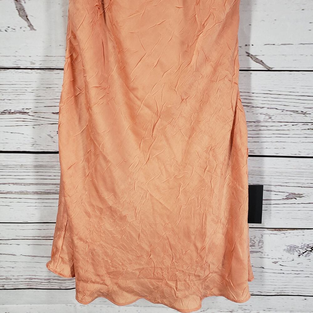 Lulus New Women's Peach Orange Crinkle Satin Mini Slip Dress Size M - Picture 6 of 12